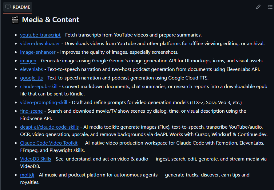 Print do repositório VoltAgent/awesome-agent-skills no GitHub listando Skills para agentes de IA